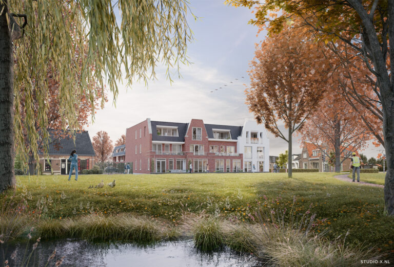 Vanuit het park zicht op het nieuwbouwproject Parkstaete in Hattem